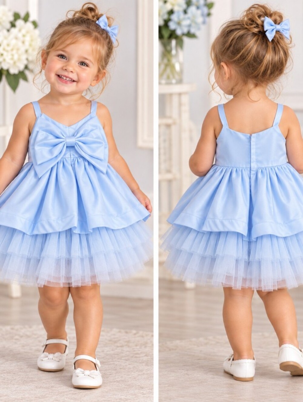 Baby Girl Blue Satin Party Dress 2T 24M Bow Crinoline Tulle Formal Princess